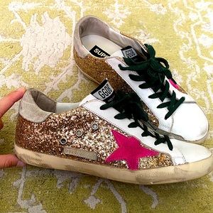 Golden Goose Super Star Gold Glitter Hot Pink Star Size 40 / 9